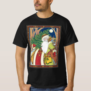 T-shirt Noël vintage, Père Noël Cerf dans la forêt
