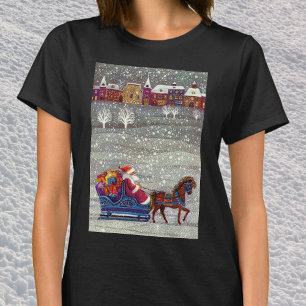 T-shirt Noël vintage, Père Noël traîneau ouvert cheval