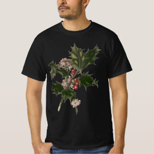 T-shirt Noël vintage, plante de houx vert avec baies