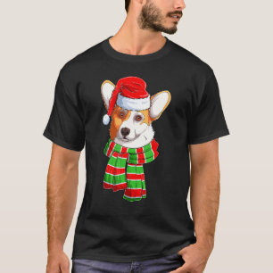 T-shirt Noël Xmas Corgi Chien Chapeau Écharpe de Père Noël