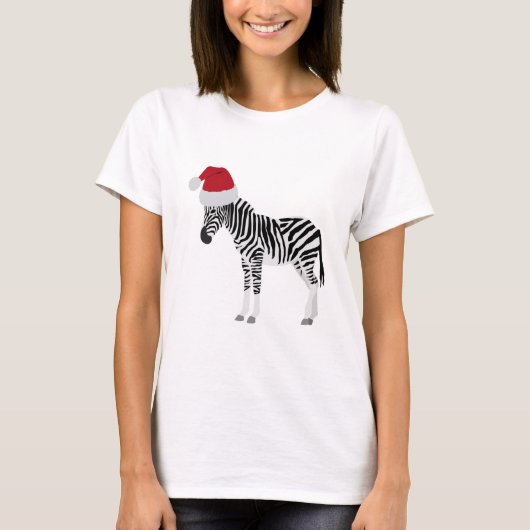 T-shirt Noël Zebra Funny Animal avec Santa Hat (Devant)