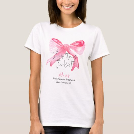 T-shirt Noeud élégant Rose Fête de Bachelorette (Devant)
