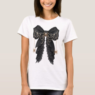 T-shirt Nœud en dentelle gothique noire avec coquette arai