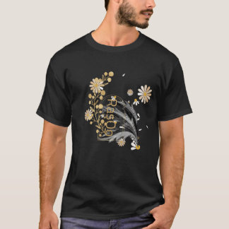 T-Shirt noir à motif botanique floral élégant en l
