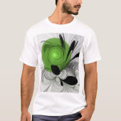 T-shirt Noir Abstrait et blanc avec art fractal vert (Devant)