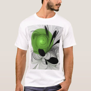 T-shirt Noir Abstrait et blanc avec art fractal vert
