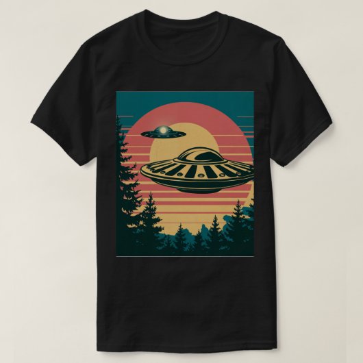 T-shirt noir Alien rétro Sunset (Design devant)