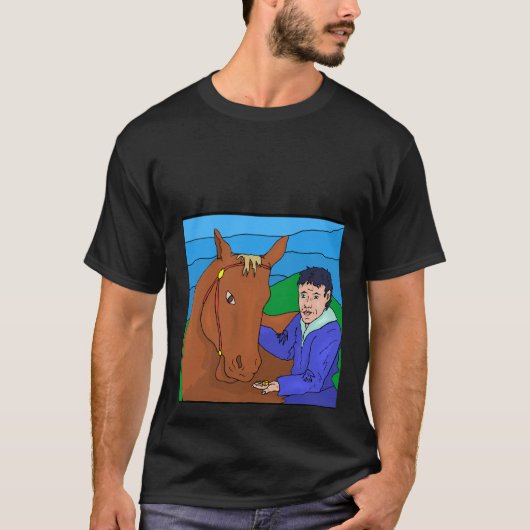 T-shirt noir avec conception de cheval Imprimer (Devant)