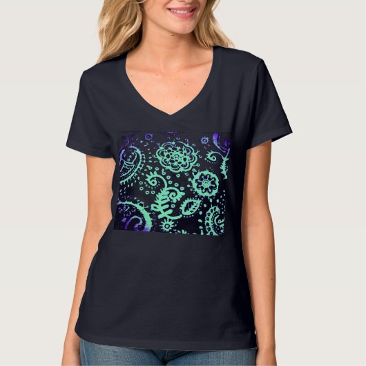 T-shirt noir avec impression dégradé seafoam viole (Devant)