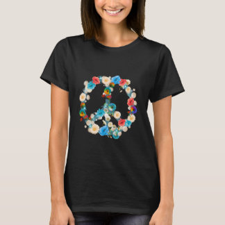 T-shirt noir avec symbole de paix aux fleurs color