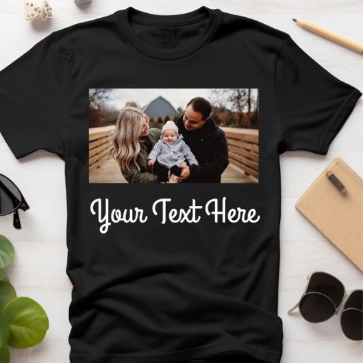 T-shirt noir avec texte de script pour photo de fa