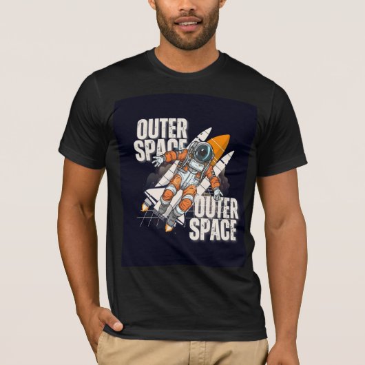 T-Shirt noir avec un motif d'espace (Devant)