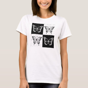 T-shirt Noir blanc À damiers conception papillon