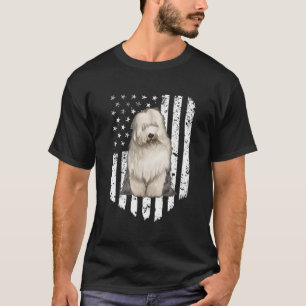 T-shirt Noir Blanc Américain Drapeau Vieux Anglais Sheepdo