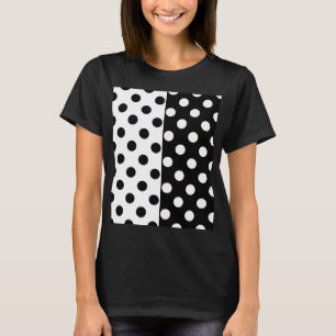 T-shirt Noir Blanc demi-couleur fractionné en Pois Inverse