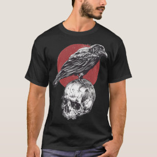 T-shirt Noir, blanc et rouge goth conception occulte Crâne