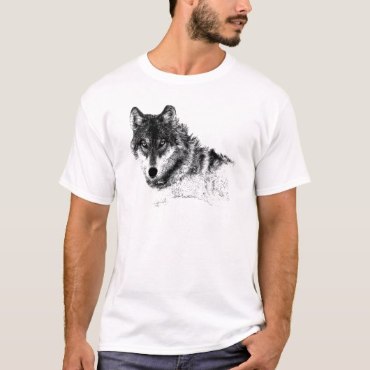 T-shirt Noir Blanc Inspiration Wolf Eyes (Devant)