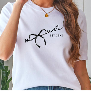 T-shirt Noir & Blanc Lettre Maman avec Nœud Papillon Femm