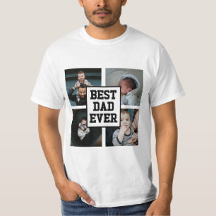 T-shirt Noir Blanc Meilleur Papa Jamais Photo Personnalisé