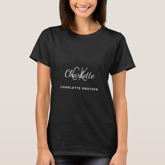 T-shirt Noir blanc monogramme initialise le nom minimalist (Devant)