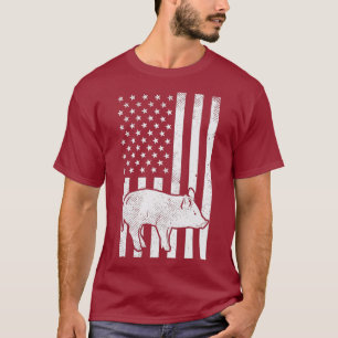 T-shirt Noir Blanc US Drapeau Cochon Agriculture Animal Pa
