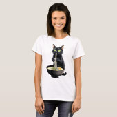 T-shirt Noir Chat Manger Ramen nouilles Japonais Nourritur (Devant entier)
