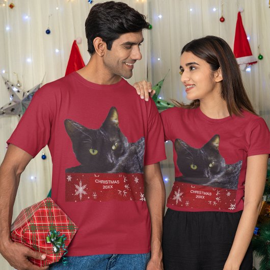 T-shirt Noir Chat Noël 20XX Unisex