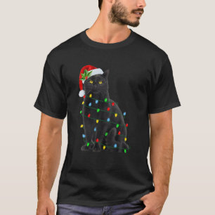 T-shirt Noir Chat Noël Lumière Drôle Amoureux des chats Ch