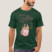 T-shirt noir chocolat chaud de Noël rose (Devant)