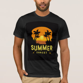 T-Shirt Noir Coucher de Soleil Été | Ambiance Plag