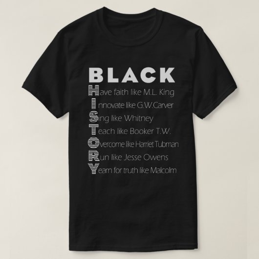 T-shirt noir d'acronymes d'histoire (Design devant)