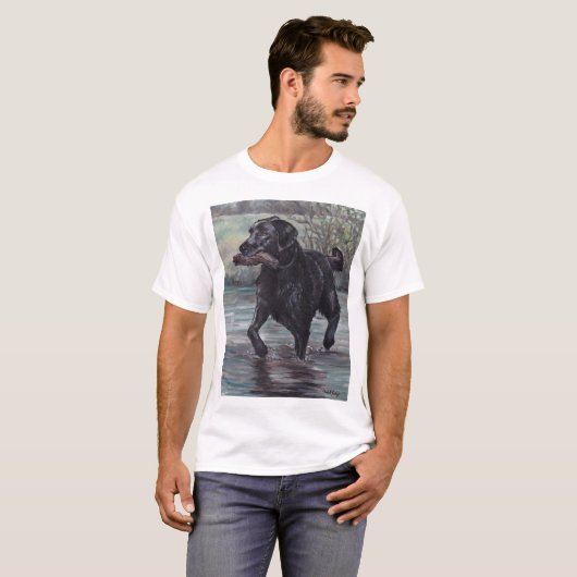 T-shirt noir d'art de chien de labrador retriever (Devant entier)