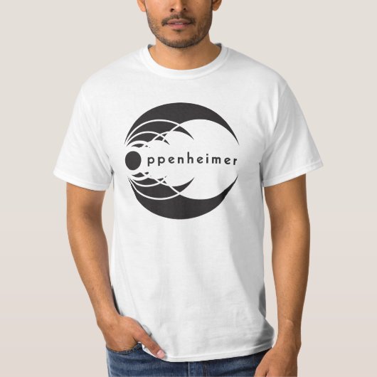 T-shirt noir de base de logo d'oppenheimer sur le blanc (Devant)