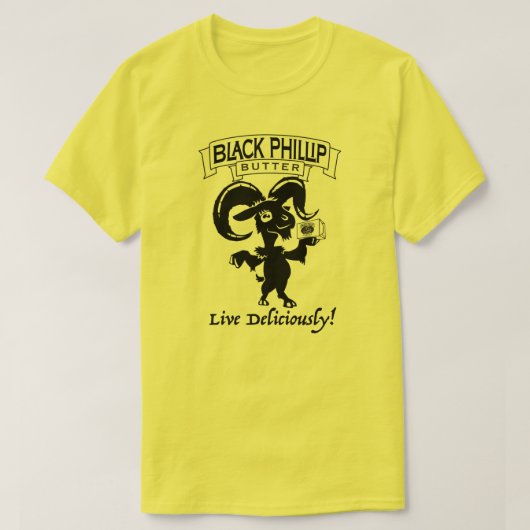 T-shirt noir de chèvre de beurre de Phillip - (Design devant)
