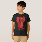 T-shirt noir de coton d'enfants : Dragon rouge (Devant entier)