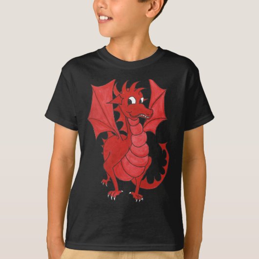 T-shirt noir de coton d'enfants : Dragon rouge (Devant)
