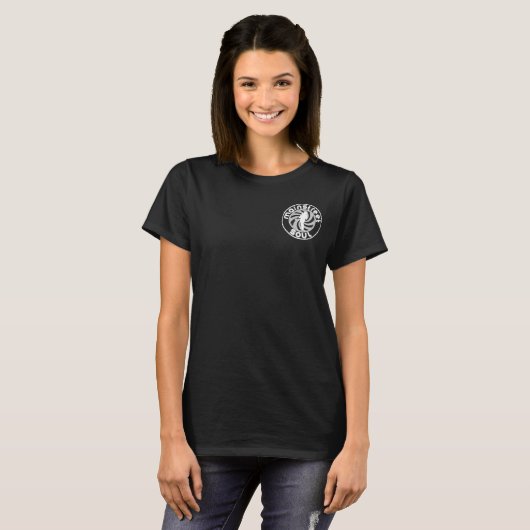 T-shirt noir de dames avec le logo blanc (Devant entier)