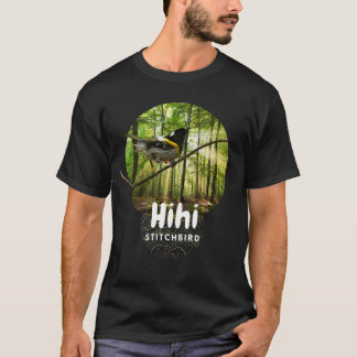 T-shirt noir de l'oiseau néo-zélandais hihi en voi