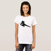 T-shirt noir de silhouette de fouille (Devant entier)