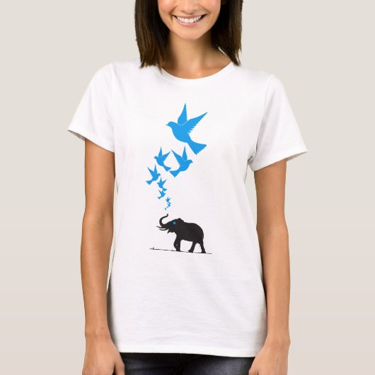 T-shirt Noir Elephant Bleu Oiseaux Concept Design (Devant)