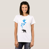T-shirt Noir Elephant Bleu Oiseaux Concept Design (Devant entier)