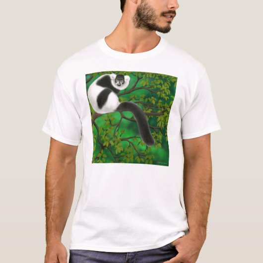 T-shirt noir et blanc de lémur de Ruffed (Devant)