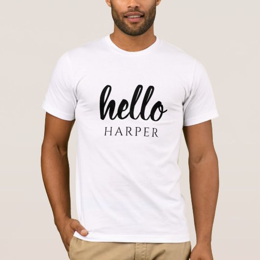 T-shirt Noir Et Blanc Minimal Moderne Bonjour Et Vous Nom (Devant)