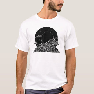 T-Shirt Noir et Blanc Minimaliste Vague Lunaire Ja