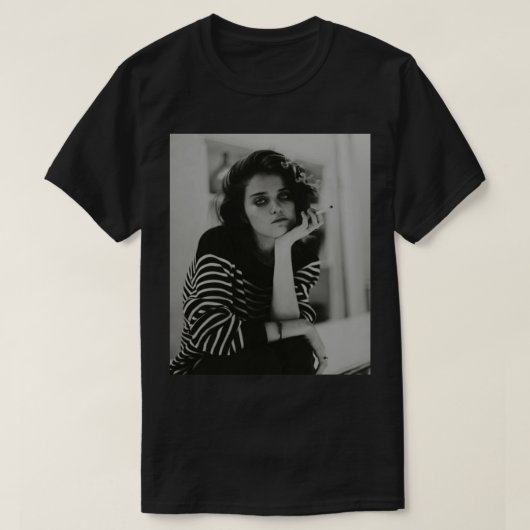 T-shirt Noir Et Blanc Triste Jolie Fille Fumer Cigarette (Design devant)