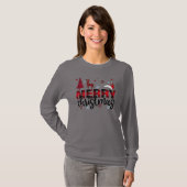 T-shirt Noir et Rouge Buffalo Plaid Joyeux Design de Noël (Devant entier)