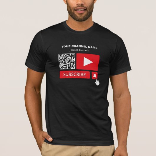 T-shirt Noir et rouge élégant - QR Code, Youtube - Vlogger (Devant)