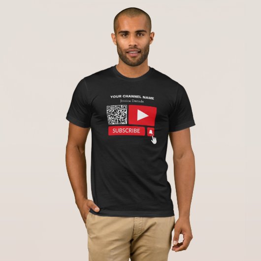 T-shirt Noir et rouge élégant - QR Code, Youtube - Vlogger (Devant entier)