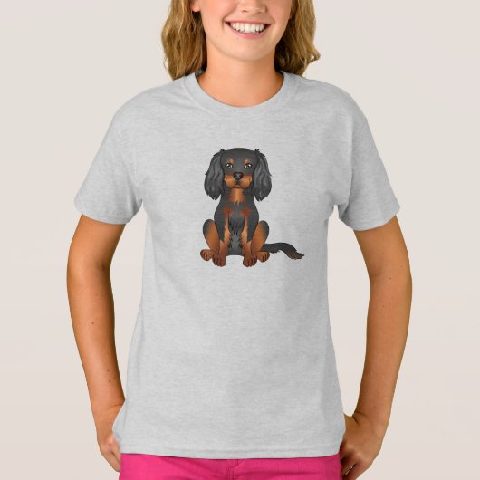 T-shirt Noir Et Tan Cavalier King Charles Spaniel Chien (Devant)