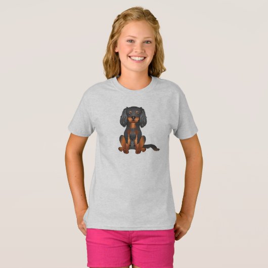 T-shirt Noir Et Tan Cavalier King Charles Spaniel Chien (Devant entier)